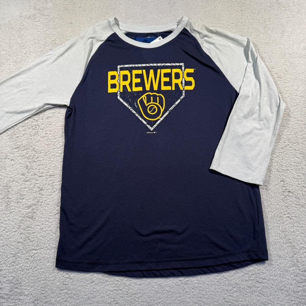 MLB Milwaukee Brewers Raglan T-Shirt Baseball Graphic Tee‎ Youth L NWT